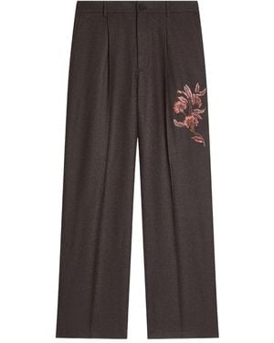 Dries Van Noten Floral-Embroidered Trousers - Grey