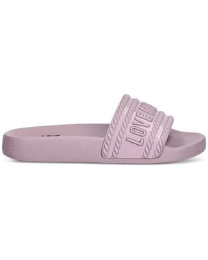 Love Moschino Logo-Embossed Rope-Detail Slides - Purple