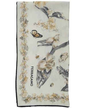 Ferragamo Floral-Print Silk Scarf - Gray
