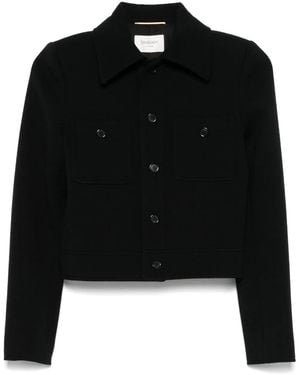 Saint Laurent Schwarze Knopfjacke Mit Aufgesetzten Taschen