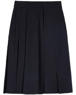 Jil Sander Wool Gabardine Pleated Skirt - Blue