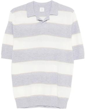 Eleventy Striped Short-Sleeve Polo Shirt - White