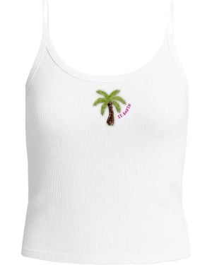 MC2 Saint Barth Palm-Tree-Patch Ribbed Top - White
