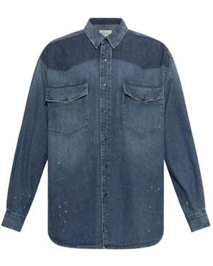 Maison Margiela Paint-Splatter Western-Yoke Denim Shirt - Blue