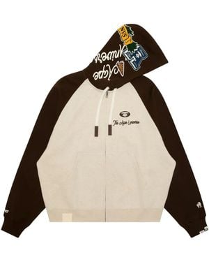 Aape By A Bathing Ape Varsity-Patch Zip-Up Hoodie - Natural