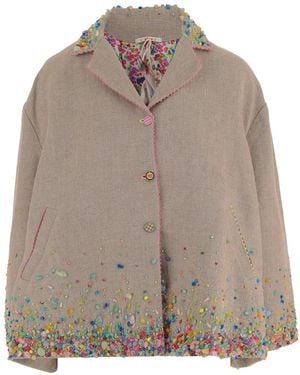 Péro Bead-Details Linen Jacket - Brown