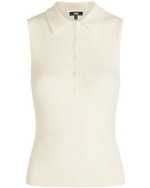 PAIGE Ribbed-Knit Polo Top - White