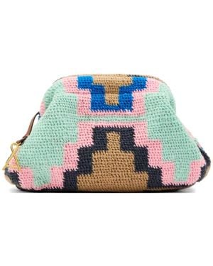 among Bilum Geometric-Pattern Crochet Clutch Bag - Blue