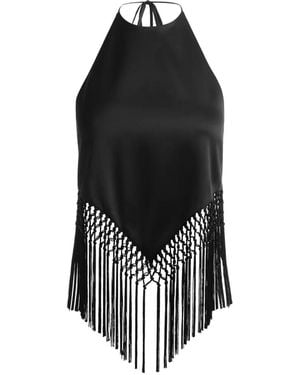 Alice + Olivia Blusa Greta Con Ribete De Flecos - Negro