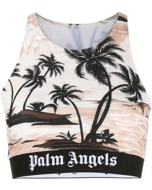 Palm Angels Haut Crop À Imprimé Palmier - Gray