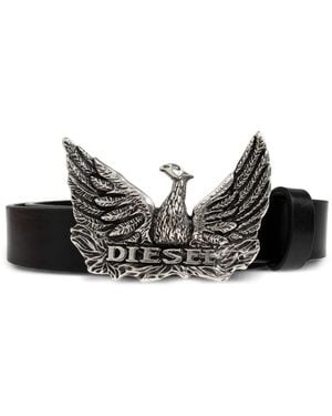 DIESEL Logo B-Phoenix Leather Belt - Black