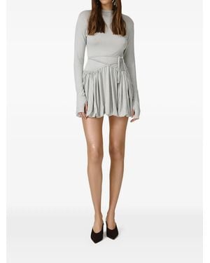 Pink Drawstring Gathered Mini Dress - White