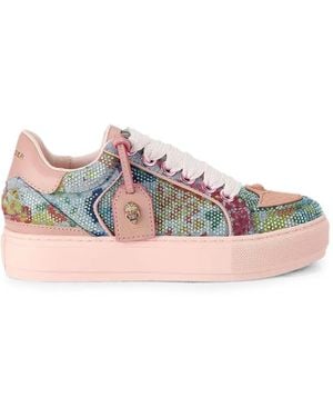 Kurt Geiger Crystal-Embellished Floral-Print Sneakers - Pink