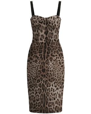 Dolce & Gabbana Leopard-Print Bustier Midi Dress - Brown