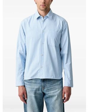 Sisley Vertical-Stripe Chest-Pocket Shirt - Blue