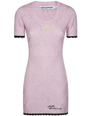 Self-Portrait Pointelle Knit Mini Dress - Pink