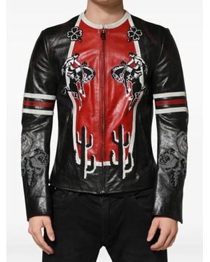 Dolce & Gabbana Guns N Roses Full Zip Biker Jacket Leather Clothing - Black