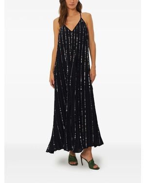 FARM Rio Embroidered-Stones Pleated Maxi Dress - Black
