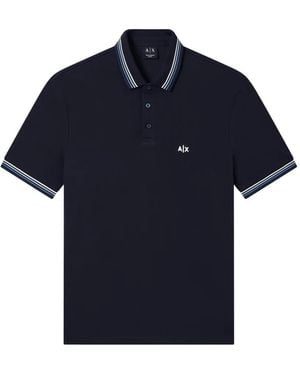ARMANI EXCHANGE Striped-Trim Logo-Embroidered Polo Shirt - Blue