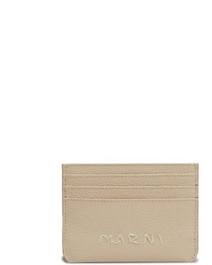Marni Embroidered Logo Leather Card Holder - Natural
