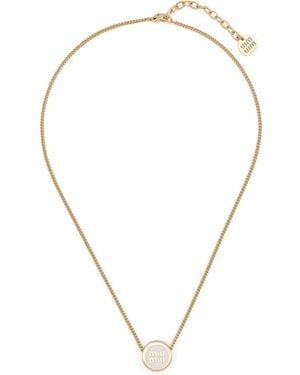 Miu Miu Logo-Pendant Necklace - Natural
