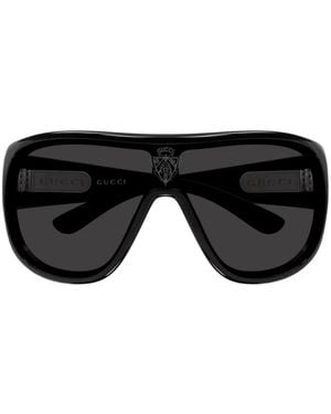 Gucci Logo-Print Shield-Frame Sunglasses - Black