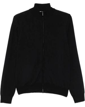 Heritage Zip-Up High-Neck Cardigan - Black