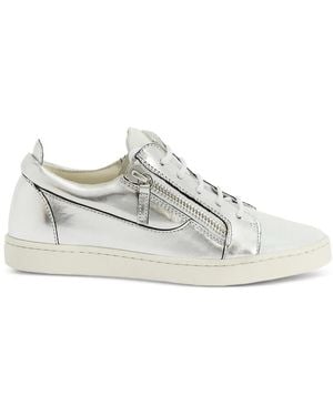 Giuseppe Zanotti Nicki Metallic Leather Zip-Detail Sneakers - White