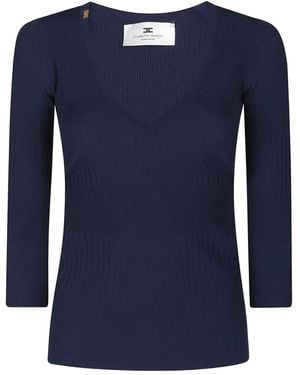 Elisabetta Franchi Ribbed V-Neck Sweater - Blue