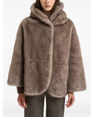 Bully Hooded Shearling Coat - Brown