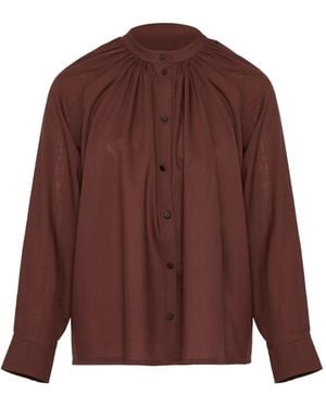 Yves Salomon Camisa Con Cuello Plisado - Marrón