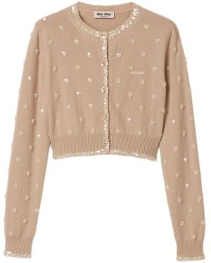Miu Miu Long Sleeved Cardigan - Natural
