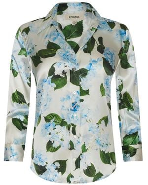 L'Agence Floral-Print Three-Quarter-Sleeve Shirt - Green