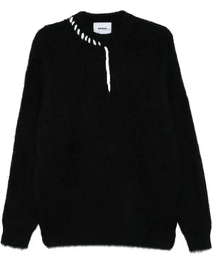 Bonsai Rundhals-Pullover mit Mohairdetail - Schwarz