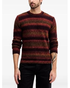 Benetton Striped Crew Neck Sweatshirt - Red