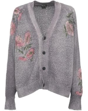 Avant Toi Floral-Embroidered Cardigan - Gray