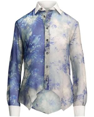 Ralph Lauren Nancie Floral-Print Silk Shirt - Blue