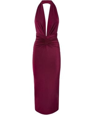 ANDAMANE Zendaya Halterneck Ruched Midi Dress - Purple