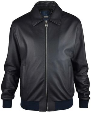 Billionaire Logo-Plaque Leather Jacket - Blue