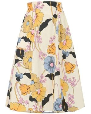Marni Flared Floral Midi Skirt - White