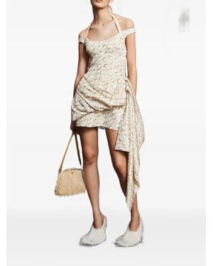 ALÉMAIS Paula Polka-Dot Draped Mini Dress - Natural