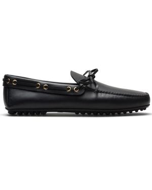 Car Shoe Bow-Detail Leather Driving Shoes - Black