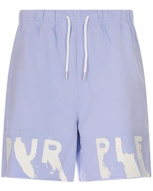 Purple Brand Logo-Print Raw-Edge Shorts - Blue