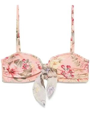 Zimmermann Floral-Print Tie-Front Bikini Top - Pink