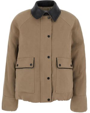 Brunello Cucinelli Leather-Trim Panelled Jacket - Brown