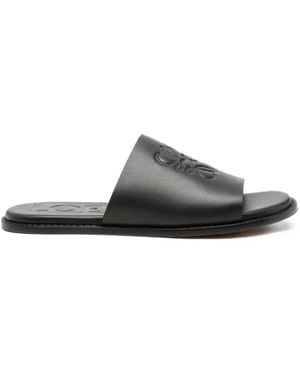 Loewe Anagram Leather Slides - Black