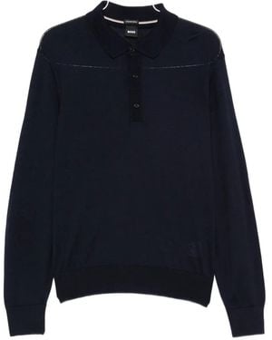 BOSS Polo-Collar Long-Sleeve Jumper - Blue