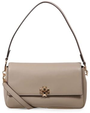 Tory Burch Small Charlie Logo-Plaque Shoulder Bag - Grey