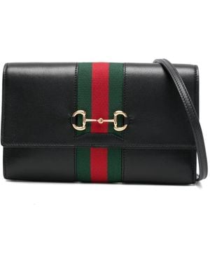 Gucci Horsebit Web Portemonnee Met Bandje - Zwart