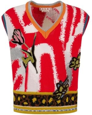 Marni Intarsia-Knit Sleeveless Jumper - Red
